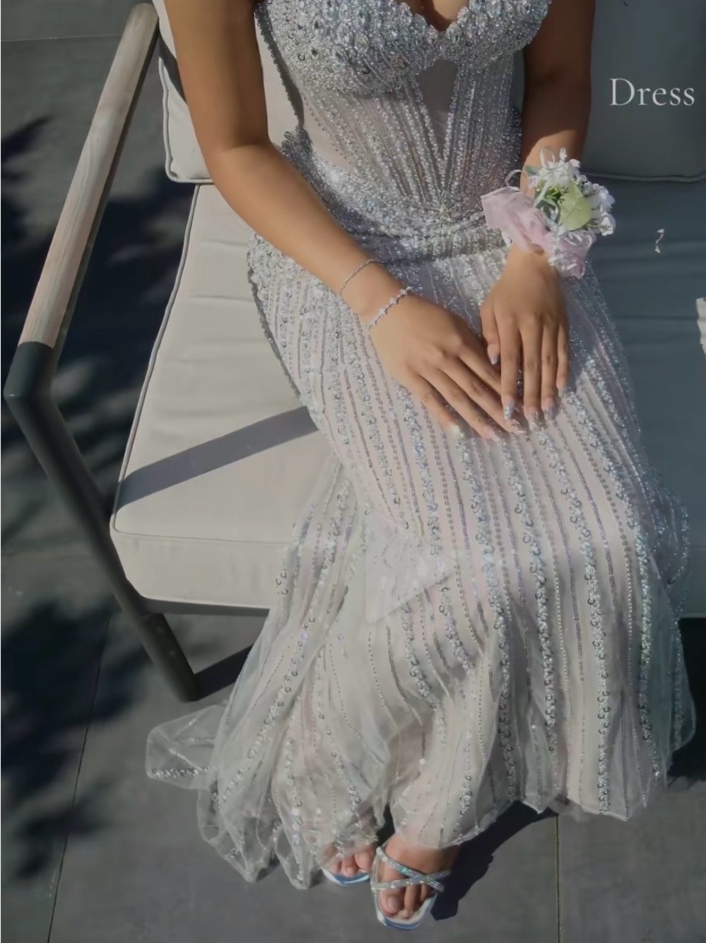Beaded Silver Prom Gown - Women's Formal Dress